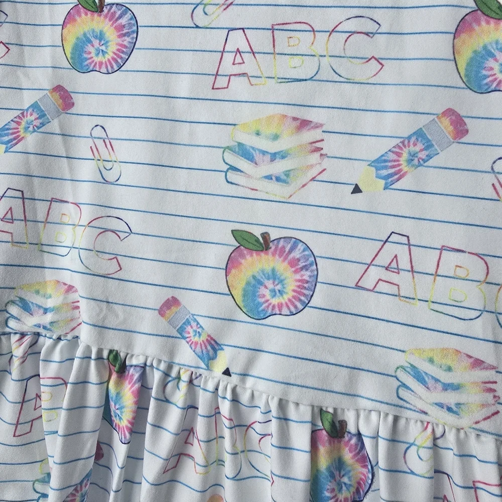 Angel Sleeve Dress Colorful Striped ABC Back To School NWOT Size 10/12